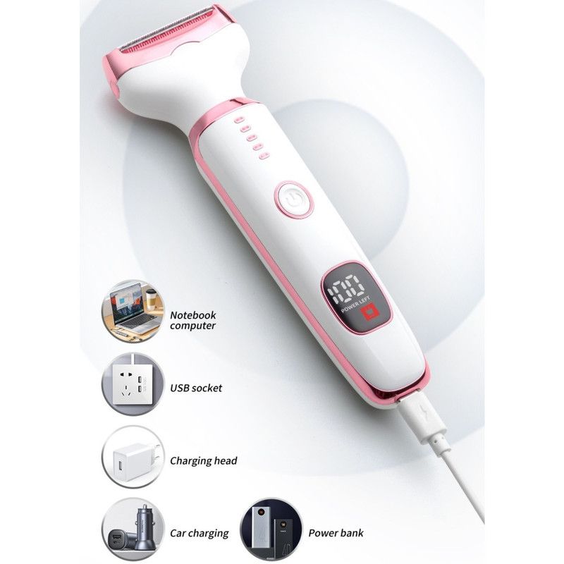 5-in-1 Electric Hair Trimmer with LED Display, Women's Body Shaver for Nose, Eyebrow and Underarm Hair Removal