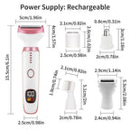 5-in-1 Electric Hair Trimmer with LED Display, Women's Body Shaver for Nose, Eyebrow and Underarm Hair Removal