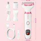 5-in-1 Electric Hair Trimmer with LED Display, Women's Body Shaver for Nose, Eyebrow and Underarm Hair Removal