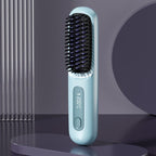 Portable Negative Ion Hair Straightener Brush, 3-Temperature Dual-Use Styling Comb for Travel and Home Use - Blue