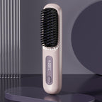Portable Negative Ion Hair Straightener Brush, 3-Temperature Dual-Use Styling Comb for Travel and Home Use - Purple