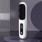 Portable Negative Ion Hair Straightener Brush, 3-Temperature Dual-Use Styling Comb for Travel and Home Use—White