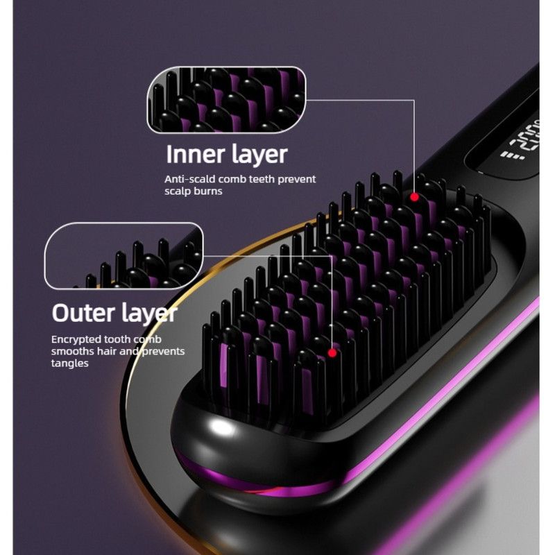 Portable Negative Ion Hair Straightener Brush, 3-Temperature Dual-Use Styling Comb for Travel and Home Use—White
