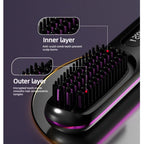Portable Negative Ion Hair Straightener Brush, 3-Temperature Dual-Use Styling Comb for Travel and Home Use—White