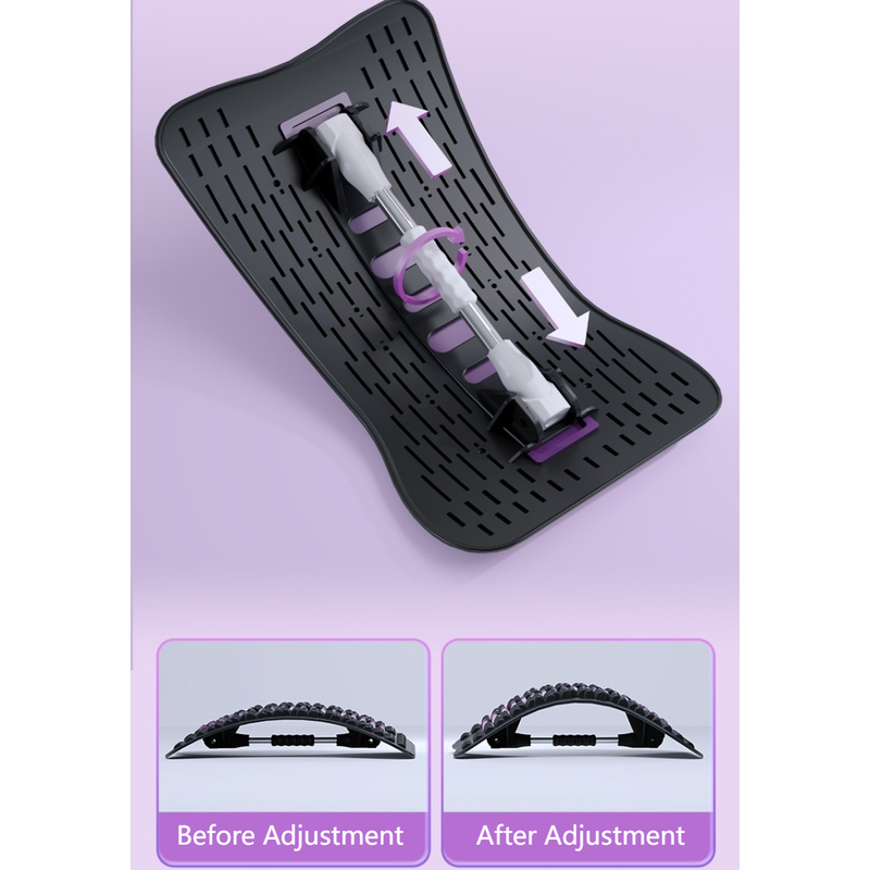 Adjustable Lumbar Relief Stretcher, Magnetic Back Traction Device, Home Massage Equipment—Purple