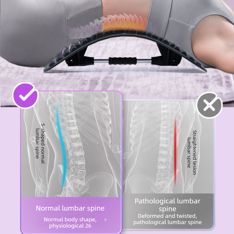 Adjustable Lumbar Relief Stretcher, Magnetic Back Traction Device, Home Massage Equipment—Dark Purple