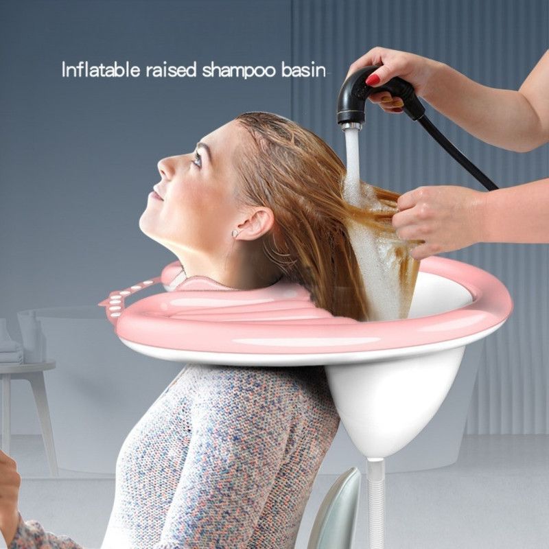 Inflatable Reclining Hair Washing Basin Set, Portable Foldable Shampoo Sink for Pregnant Women, Bedridden Elderly, and Home Use—Pink
