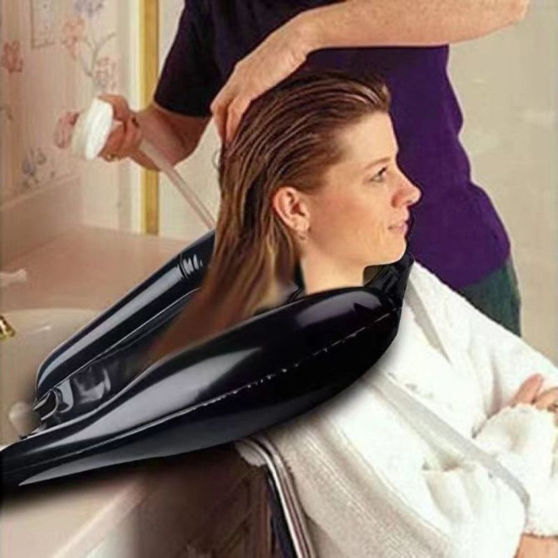 Inflatable Portable Hair Washing Cushion Set, Foldable Shampoo Sink for Bedridden Seniors and Pregnant Women—Black