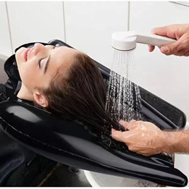 Inflatable Portable Hair Washing Cushion Set, Foldable Shampoo Sink for Bedridden Seniors and Pregnant Women—Black