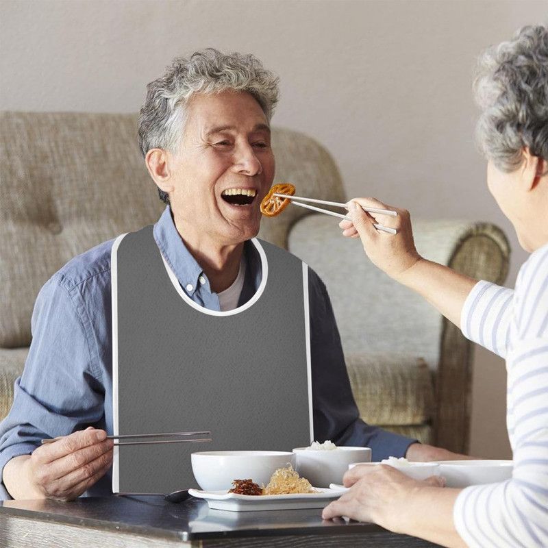 Waterproof Mealtime Bib for Adults and Seniors, Washable Eating Apron for Bedridden and Hemiplegic Patients—Light Blue