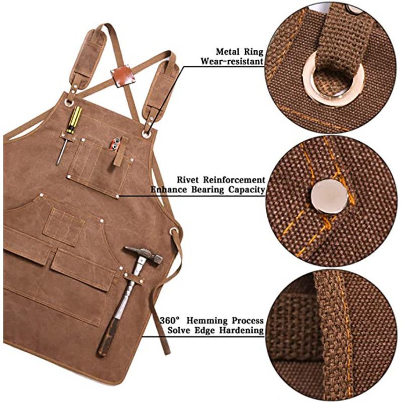 Thick Canvas Tool Apron With Multiple Pockets, Adjustable Work Apron for Woodworking, Gardening, and Auto Repair—Black