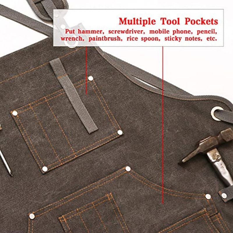 Thick Canvas Tool Apron With Multiple Pockets, Adjustable Work Apron for Woodworking, Gardening, and Auto Repair—Blue