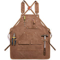 Thick Canvas Tool Apron With Multiple Pockets, Adjustable Work Apron for Woodworking, Gardening, and Auto Repair—Brown