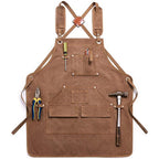 Thick Canvas Tool Apron With Multiple Pockets, Adjustable Work Apron for Woodworking, Gardening, and Auto Repair—Brown