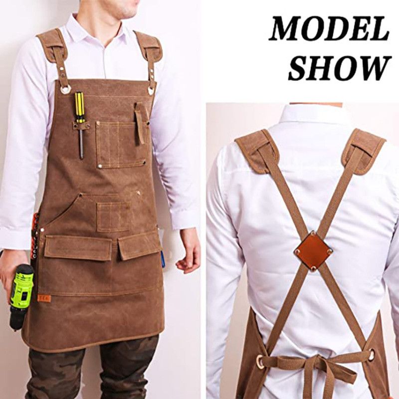 Thick Canvas Tool Apron With Multiple Pockets, Adjustable Work Apron for Woodworking, Gardening, and Auto Repair—Gray