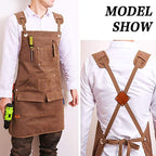 Thick Canvas Tool Apron With Multiple Pockets, Adjustable Work Apron for Woodworking, Gardening, and Auto Repair—Gray