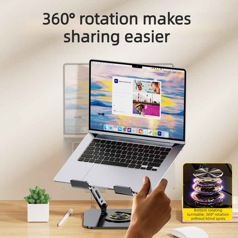Dual Bar Carbon Steel Laptop Stand, Hollow Cooling, Height-Adjustable, Foldable Riser, Fits Laptops Up to 18 IN—Gray