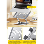 Dual Bar Carbon Steel Laptop Stand, Hollow Cooling, Height-Adjustable, Foldable Riser, Fits Laptops Up to 18 IN—Gray