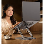 Dual Bar Carbon Steel Laptop Stand, Hollow Cooling, Height-Adjustable, Foldable Riser, Fits Laptops Up to 18 IN—Gray