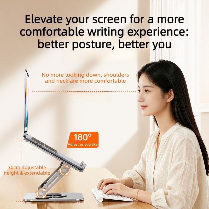 Laptop Stand, Thick Dual-Arm Height-Adjustable Cooling Riser, Compatible with Laptops Up to 17.3 Inches—Silver