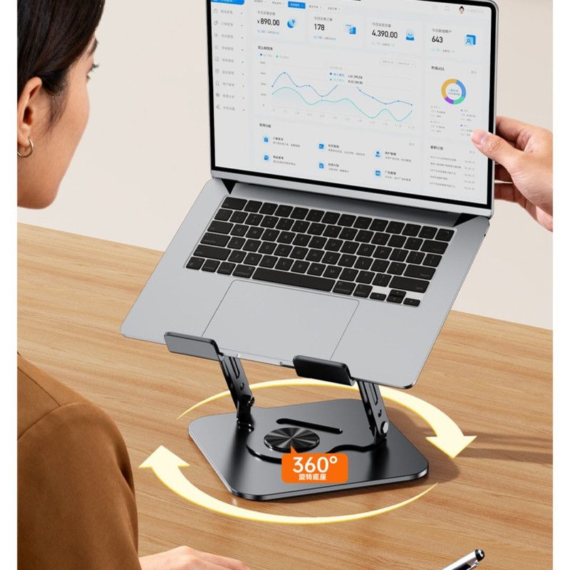 All-Metal Laptop Stand, Football-Shaped Hollow Cooling Dual-Bar Height-Adjustable Riser, Fits Laptops 10–17.3 IN – Gray