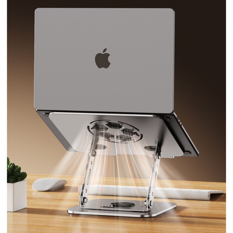 All-Metal Laptop Stand, Football-Shaped Hollow Cooling Dual-Bar Height-Adjustable Riser, Fits Laptops 10–17.3 IN – Gray