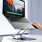 Dual Turbine Fan Cooling Metal Laptop Stand, Thick Dual Arms, Foldable, Height-Adjustable Riser—Gray