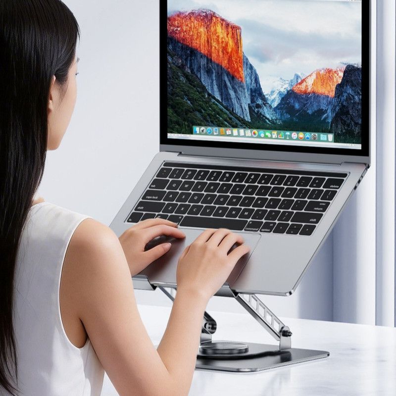 Dual Turbine Fan Cooling Metal Laptop Stand, Thick Dual Arms, Foldable, Height-Adjustable Riser—Gray