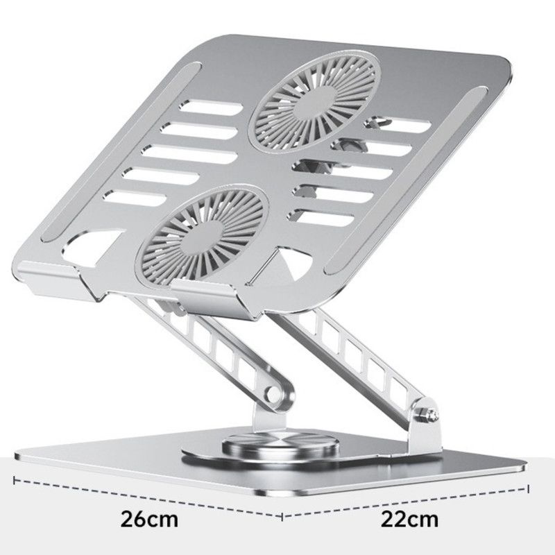 Dual Turbine Fan Cooling Metal Laptop Stand, Thick Dual Arms, Foldable, Height-Adjustable Riser—Silver