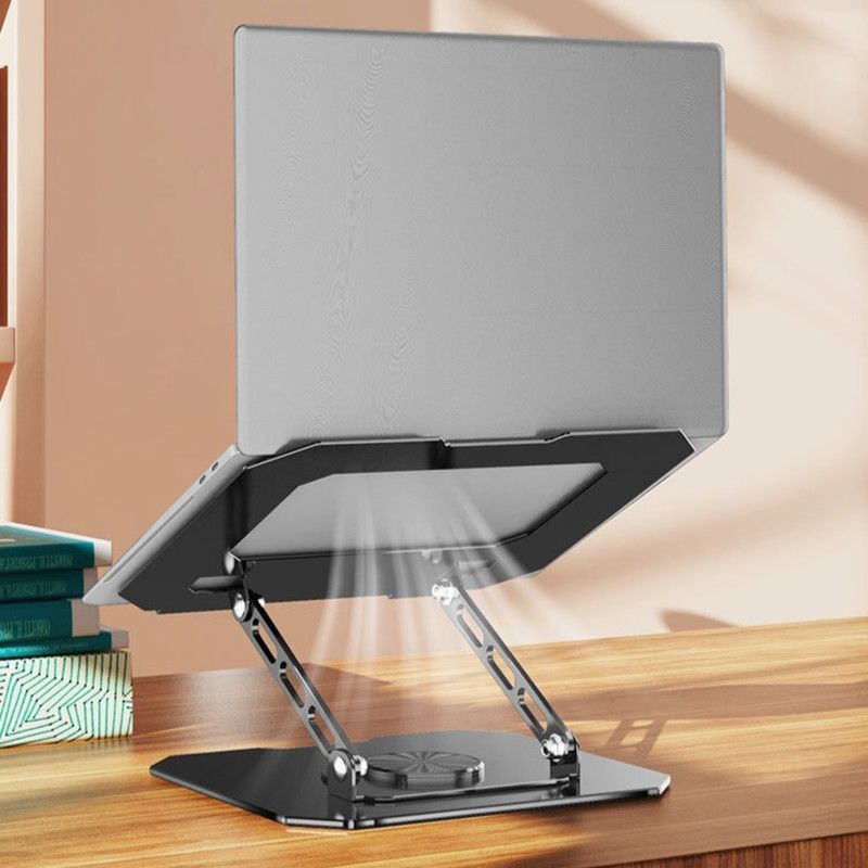 Thick Carbon Steel Laptop Stand, Large Hollow Cooling Dual-Bar Height-Adjustable Riser, Universal—Black