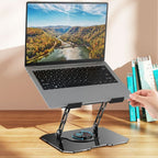 Thick Carbon Steel Laptop Stand, Large Hollow Cooling Dual-Bar Height-Adjustable Riser, Universal—Black