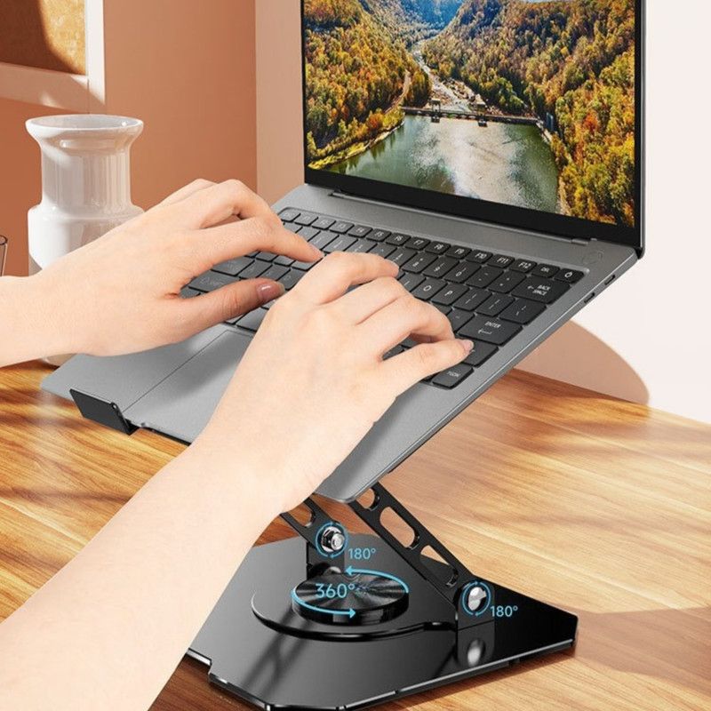 Thick Carbon Steel Laptop Stand, Large Hollow Cooling Dual-Bar Height-Adjustable Riser, Universal—Black