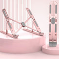 10-Gear Adjustable Aluminum Foldable Laptop Stand, Hollow Cooling Double Triangle Stable Riser—Pink