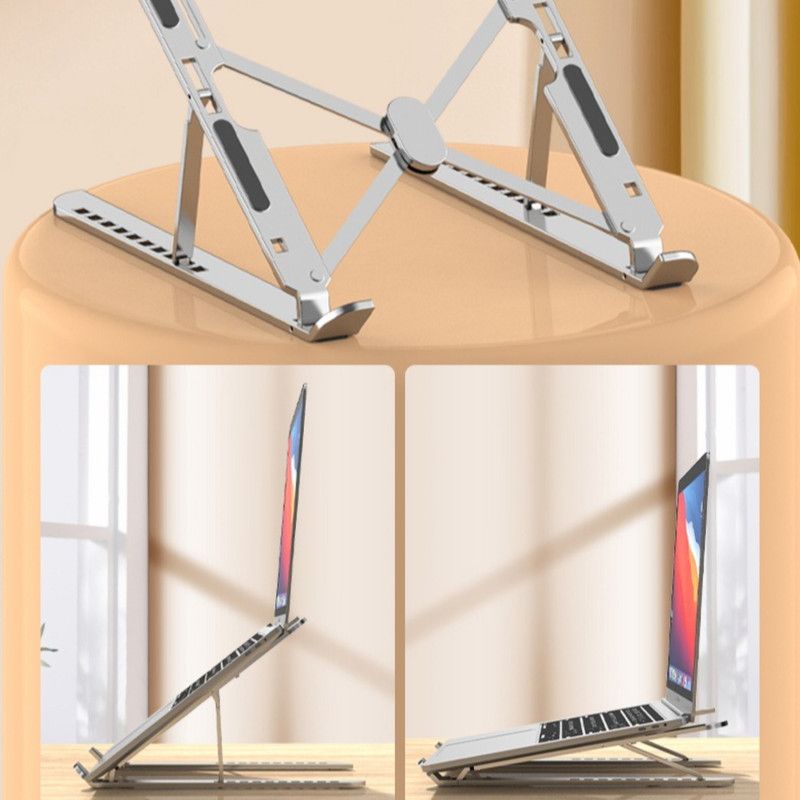 10-Gear Adjustable Aluminum Foldable Laptop Stand, Hollow Cooling Double Triangle Stable Riser—Pink