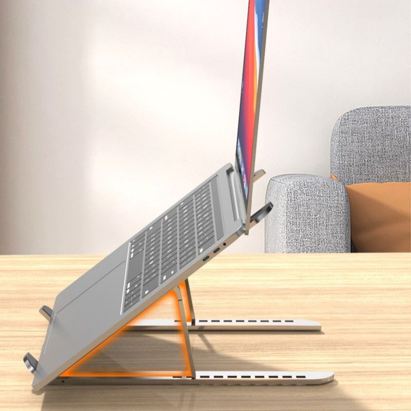 10-Gear Adjustable Aluminum Foldable Laptop Stand, Hollow Cooling Double Triangle Stable Riser—Silver