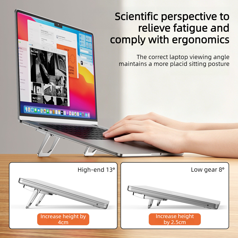 Invisible Mini Laptop Stand, 2-Height Ergonomic Cooling Riser, Portable and Foldable, 1 Pair Pack—Black