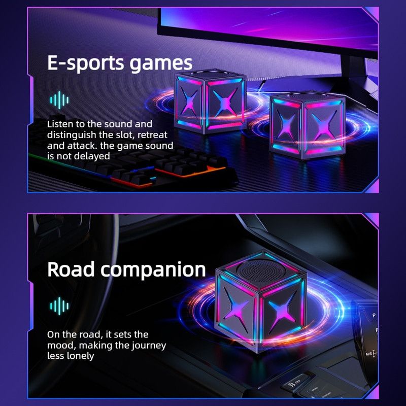 RGB Bluetooth 5.3 Speaker, Dual Speakers with 360° Surround Stereo Sound, FM Radio Included—Pink
