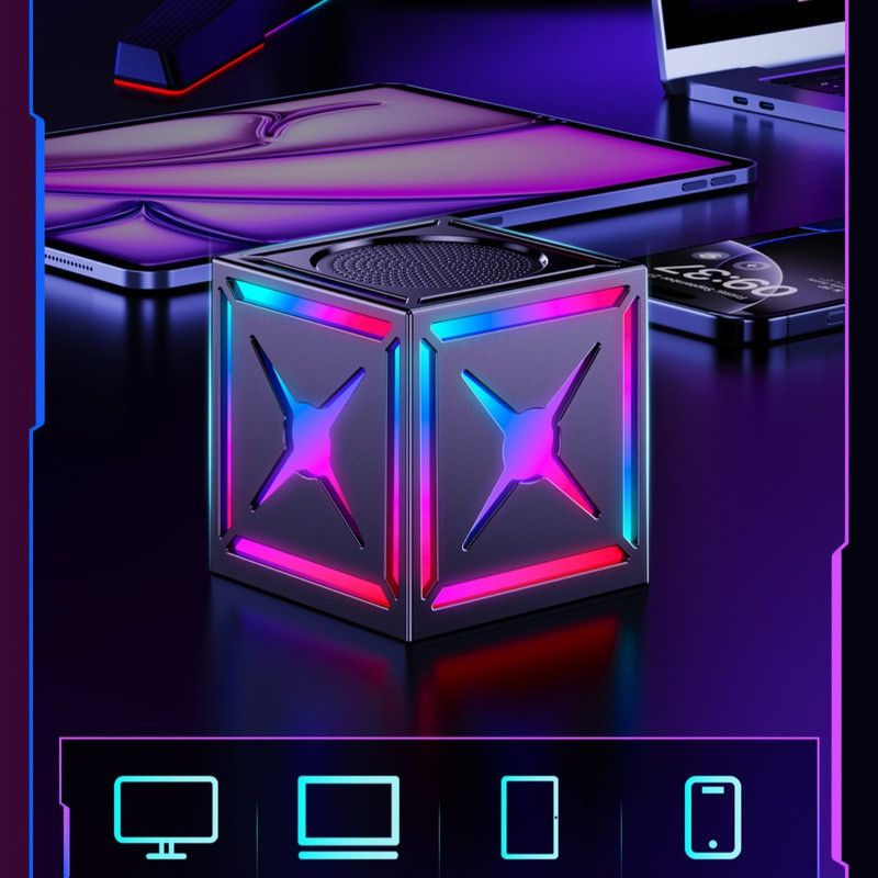 RGB Bluetooth 5.3 Speaker, Dual Speakers with 360° Surround Stereo Sound, FM Radio Included—Pink