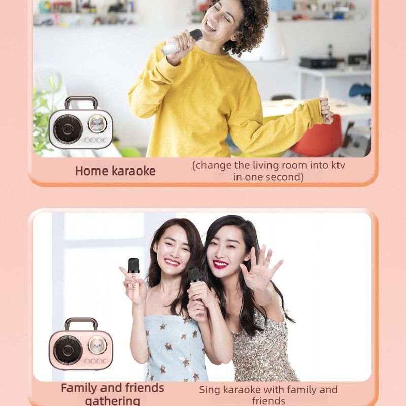 Dual Mic Karaoke Speaker, Portable Bluetooth Karaoke Audio Set, Family Wireless Microphone KTV Speaker—Green