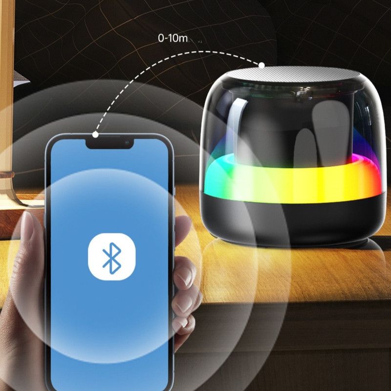 RGB Light Bluetooth 5.3 Speaker, Heavy Bass Portable TWS Interconnect Desktop TF Card Mini Audio Speaker—Black