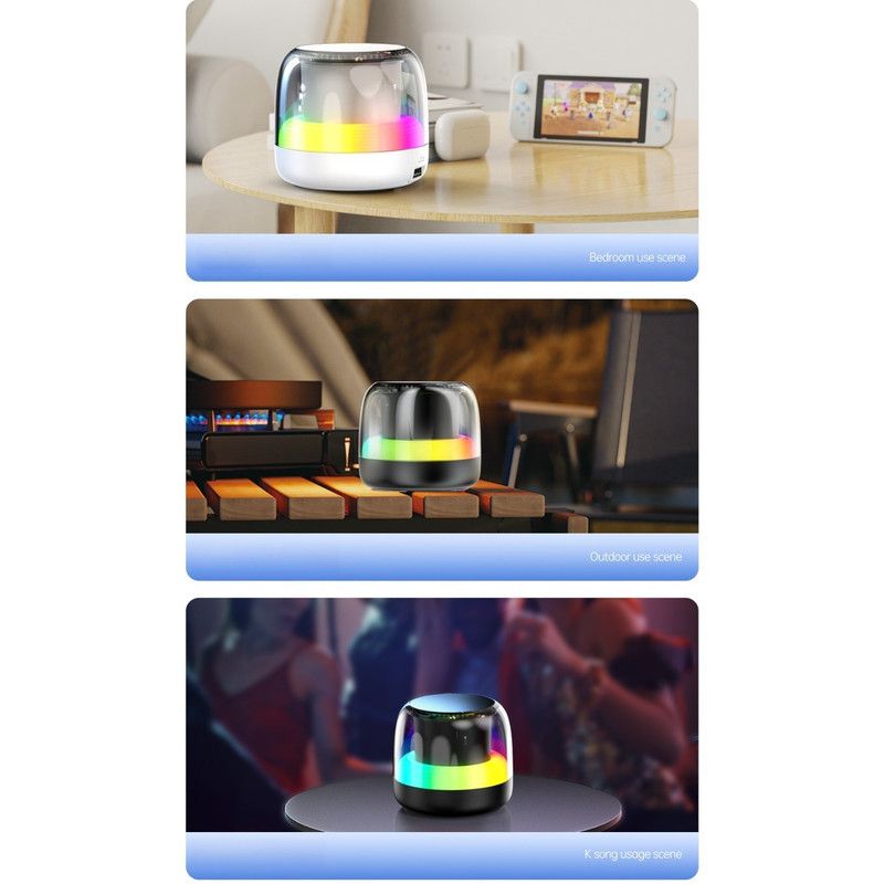 RGB Light Bluetooth 5.3 Speaker, Heavy Bass Portable TWS Interconnect Desktop TF Card Mini Audio Speaker—White