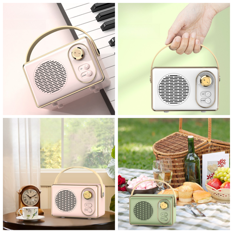 Retro Portable Bluetooth 5.0 Speaker, Mini 360° Surround Stereo Desktop Gift Audio Speaker - Green