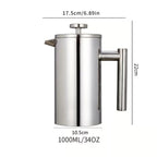 304 Stainless Steel French Press Coffee Maker, Household Hand-Brew Coffee Pot, Tea Filter Pot—1000ML