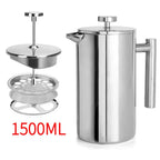 304 Stainless Steel French Press Coffee Maker, Household Hand-Brew Coffee Pot, Tea Filter Pot—1500ML