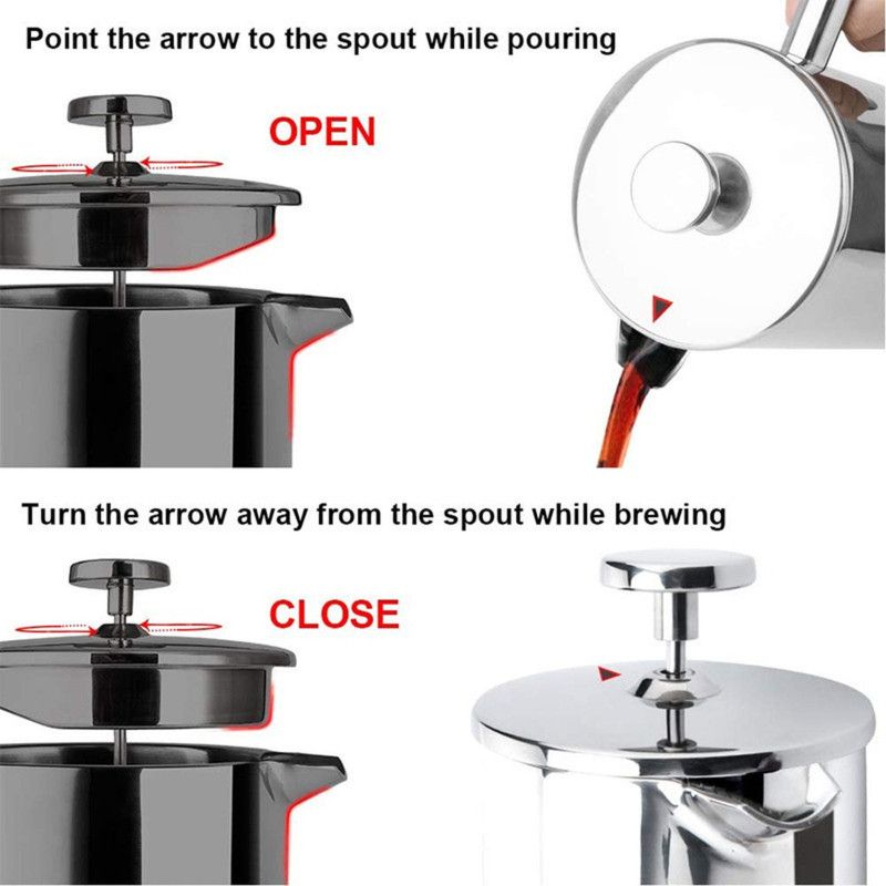 304 Stainless Steel French Press Coffee Maker, Household Hand-Brew Coffee Pot, Tea Filter Pot—1500ML