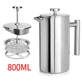 304 Stainless Steel French Press Coffee Maker, Household Hand-Brew Coffee Pot, Tea Filter Pot—800 mL