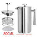304 Stainless Steel French Press Coffee Maker, Household Hand-Brew Coffee Pot, Includes One Filter—800ML