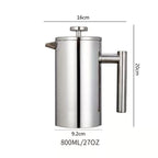 304 Stainless Steel French Press Coffee Maker, Household Hand-Brew Coffee Pot, Includes One Filter—800ML