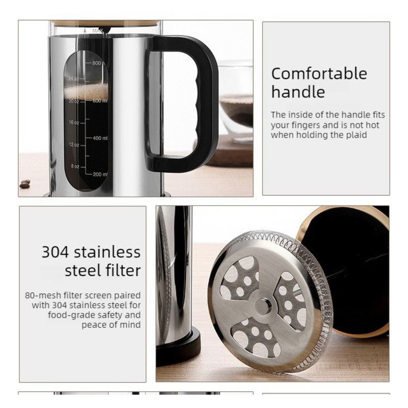 1000ml Press Sealed Lid French Press, Borosilicate Glass Coffee Maker, Manual Tea Brewer