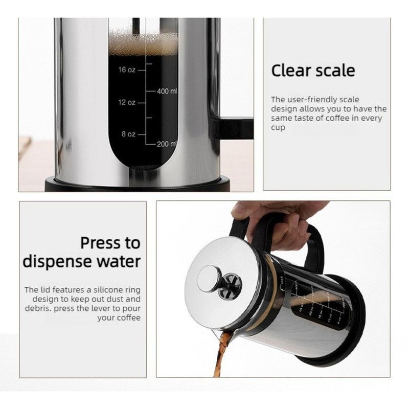 1000ml Press Sealed Lid French Press, Borosilicate Glass Coffee Maker, Manual Tea Brewer